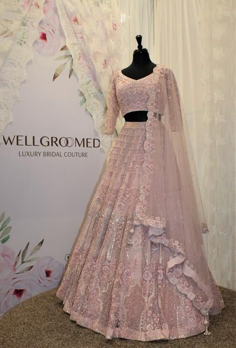 Blush + Silver Lengha - WellGroomed Designs Inc Pink Lengha Simple, Reception Lengha Bridal, Blush Lengha, Prom Lengha, Pink Wedding Lengha, Lengha Styles, Silver Lengha, Punjabi Lengha, Reception Lengha