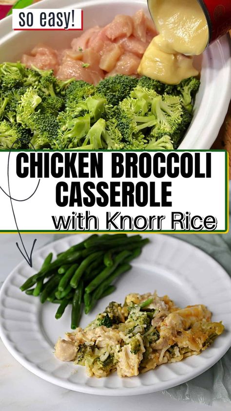 Pin for Chicken Broccoli Casserole made with Knorr rice side. Chicken And Rice Recipes With Knorr, Chicken And Rice Recipes Knorr, Chicken Knorr Rice Recipe, Knorr Cheddar Broccoli Rice With Chicken, Knorr Chicken Broccoli Rice Casserole Crockpot, Knorr Crockpot Recipes, Chicken Broccoli And Rice Crockpot, Chicken And Knorr Rice, Knorr Rice And Chicken Bake