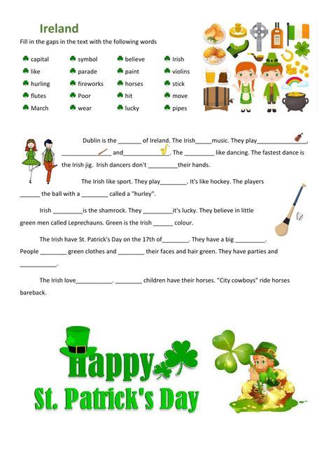 Ireland interactive worksheet Ireland Worksheet, Irish Folklore, Irish Music, English Activities, Forgot My Password, English Speaking, Second Language, Online Activities, School Subjects