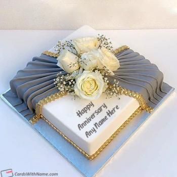 Cake For Sister, Happy Anniversary Cake, Square Cake Design, Marriage Anniversary Cake, Anniversary Cake With Name, Anniversary Cake Designs, 50th Wedding Anniversary Cakes, 50th Anniversary Cakes, Birthday Cake Writing