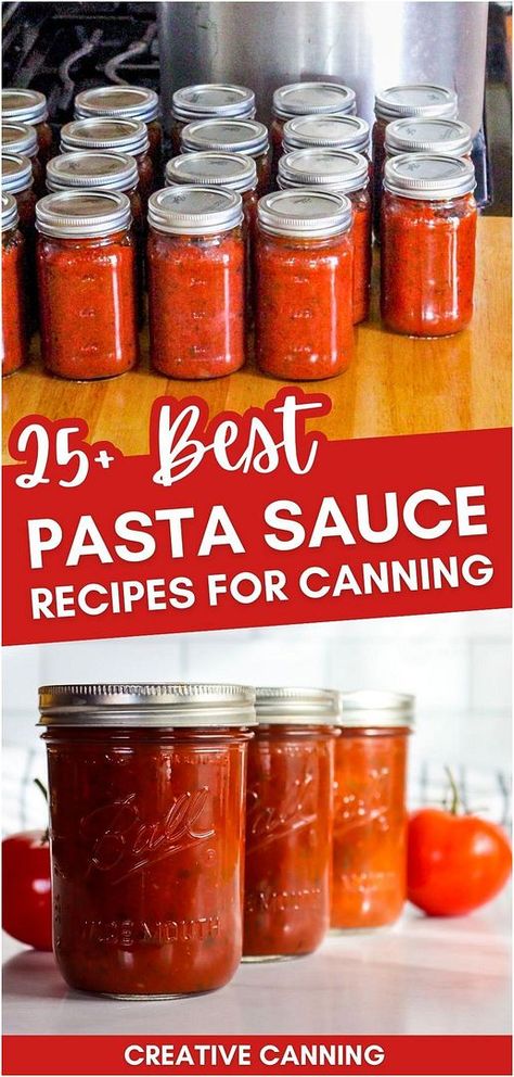 Discover 25+ best pasta sauce recipes for canning and learn how to safely preserve your favorite sauces at home. From garlic basil tomato sauce to homemade pizza sauce and vodka sauce, these tested recipes ensure delicious, safe canning results. Find more preserving tomatoes, pasta sauce ideas, homemade pasta sauce, and Canning for Beginners at creativecanning.com. Pasta Sauce Canning Recipe, Pasta Sauce Ideas, Canning Pasta Sauce, Best Pasta Sauce Recipe, Homemade Tomato Pasta Sauce, Best Pasta Sauce, Recipes For Canning, Cherry Tomato Pasta Sauce, Best Homemade Spaghetti Sauce