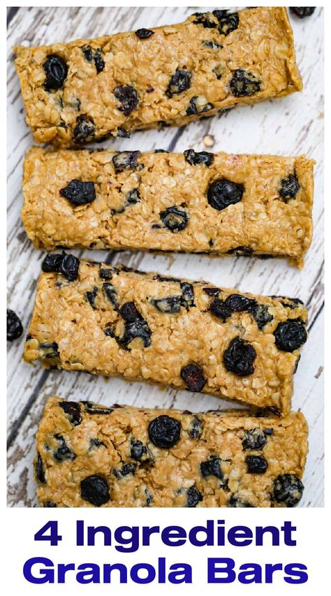 Easy Fruit Granola Bars - These homemade soft and chewy granola bars are so delicious and super easy to make, using just 4 basic ingredients from your pantry.  They are awesome for a quick breakfast on the go or a satisfying snack when you want something delicious and healthy. #granolabars #healthybars #oatmeal #oat #bars #driedfruit #peanutbutterbars #vegan #glutenfree Healthy Gronala Bars Recipes, Fruit Granola Bars, Oat Bars Healthy, Oatmeal Granola Bars, Soft Granola, Homemade Granola Bars Healthy, Easy Granola Bars, Fruit Granola, Oatmeal Breakfast Bars