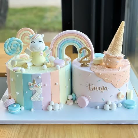 Torte Za Rodjendan, Twin Cakes, Album Cake, Double Cake, Unicorn Cake Design, Flamingo Birthday Cake, Modern Birthday Cakes, Cake Designs For Girl, Twin Birthday Cakes