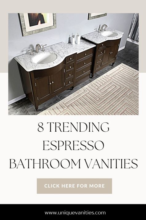 8 Trending Espresso Bathroom Vanities. Bathroom Design Trends 2023 Bathrooms With Brown Cabinets, Brown Vanity Bathroom Ideas, Bathroom Tan Tile, Dark Brown Bathroom Vanity, Bathroom Tan, Espresso Bathroom Vanity, Modern Organic Bathroom, Dark Brown Bathroom, Brown Vanity