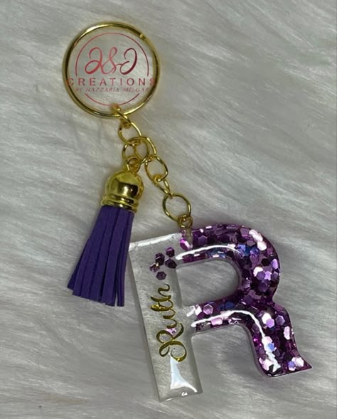 Personalized Keychain | Purple Glitter | Resin Art | Handmade Purple Resin Keychain, Glitter Resin Art, Resin Art Alphabet, Glitter Resin Keychain, Resin Art Alphabet Keychain, Purple Resin Art, Resin Keychain Ideas Alphabet, Alphabet Resin Keychain, Resin Keychain Ideas