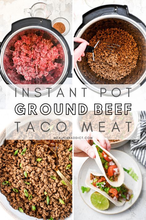 Use ground beef in your Instant Pot for easy weeknight Instant Pot Ground Beef Taco Meat! This easy hands off method is only 3 minutes under pressure, and has you that much closer to tacos in hand! Instant Pot Dinner Ideas, Ground Beef Taco Meat, Beef Taco Meat, Instant Pot Ground Beef, Ground Beef Taco, Beef Tacos Recipes, Instant Pot Pasta Recipe, Healthy Ground Beef, Electric Pressure Cooker Recipes