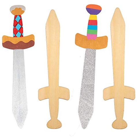 Baker Ross AT697 Wooden Swords For Kids to Paint - Pack of 4, Knight Wood Painting Kits for Arts and Crafts and Prete... Wooden Shield, Bird House Kits, Dragon Party, Knight Art, Wooden Shapes, Lego Duplo, Themed Crafts, Paper Crafts Diy Kids, Paint Pens