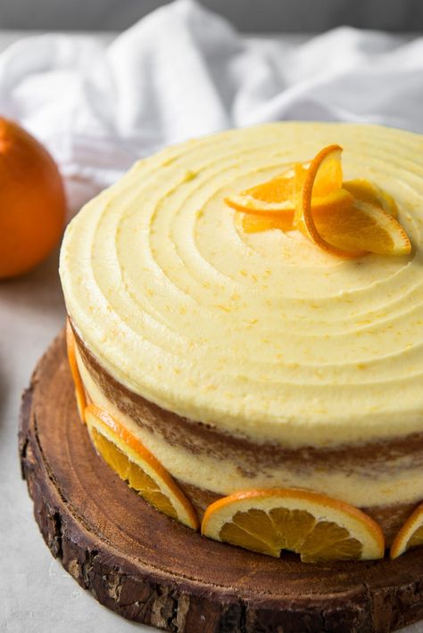 Fresh Orange Layer Cake recipe from RecipeGirl.com #fresh #orange #layer #cake #citrus #buttercream #frosting #recipe #RecipeGirl Orange Layer Cake Recipe, Citrus Cake Recipe, Orange Slice Cake, Orange Buttercream Frosting, Orange Layer Cake, Orange Birthday Cake, Creamsicle Cake, Citrus Cake, Orange Buttercream