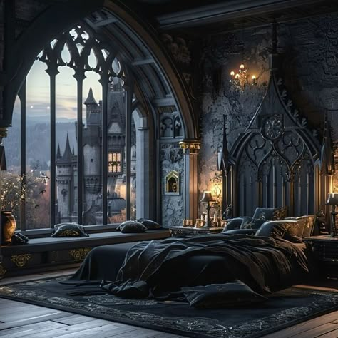 Castle Rooms, Castle Bedroom, Royal Bedroom, Fantasy Bedroom, Gothic Bedroom, Dark Castle, Castle Aesthetic, Fantasy Rooms, Gothic Castle