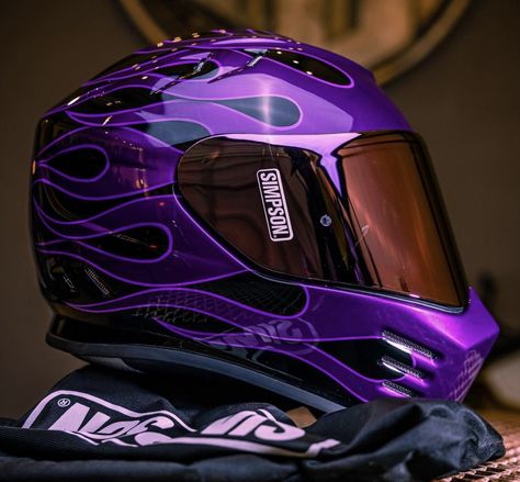 Top 21 Custom Motorcycle Helmets in 2022 | HelmetUpgrades Purple Motorcycle Helmet, Motorcross Helmet, Simpson Helmets, Purple Motorcycle, Custom Motorcycle Helmet, Purple Bike, Cool Bike Helmets, Motorcycle Helmet Design, Biker Helmets