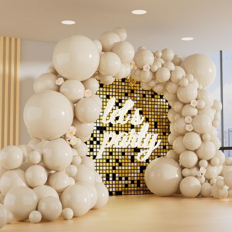 PRICES MAY VARY. 【Different Size Balloons Kit】Package includes 150pcs sand white balloons, 18inch 4pcs, 12inch 36pcs, 10inch 35pcs, 5inch 75pcs and 2 rolls of ribbons of the same color. sand white balloon different size pack can meet your needs for balloon garland arch. 【Premium Quality】This sand white party decoration balloons are made of natural latex,which is safe and non-toxic, safe use for adult or children. The latex balloons can be filled with air and helium, please don’t overfill or over Party Balloon Garland, Black And White Balloons, White Party Decorations, Boho Party Decorations, Gender Party, Up Balloons, Garland Arch, Boho Party, Black Balloons