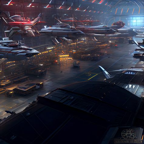 Spaceship Hangar Concept Art, Sci Fi Hangar Bay, Star Wars Hangar, Sci Fi Engineer, Sci Fi Hangar, Scifi Hangar, Spaceship Layout, Spaceship Hangar, Future Train