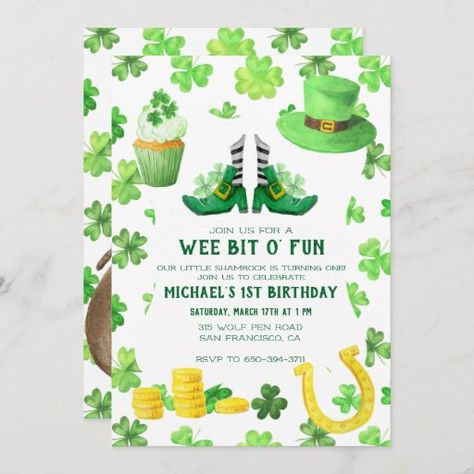 St Patrick's Day Birthday, Birthday Party Card, Farm Birthday Party, Foil Invitations, Farm Birthday, Childrens Birthday Party, Card Invitation, Watercolor Invitations, St Pattys Day