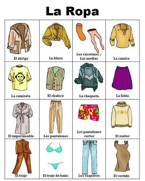 FREE LESSON - “Spanish Clothing and Accessories PICTURE Notes” - Go to The Best of Teacher Entrepreneurs for this and hundreds of free lessons.   3rd-12th Grade  #FreeLesson   #TeachersPayTeachers   #TPT  http://www.thebestofteacherentrepreneurs.net/2014/03/free-misc-lesson-spanish-clothing-and.html Clothes In Spanish, Spanish For Kids, Preschool Spanish, Spanish Clothing, Basic Clothing, Homeschool Spanish, Learn Spanish Online, Spanish Courses, Spanish Worksheets