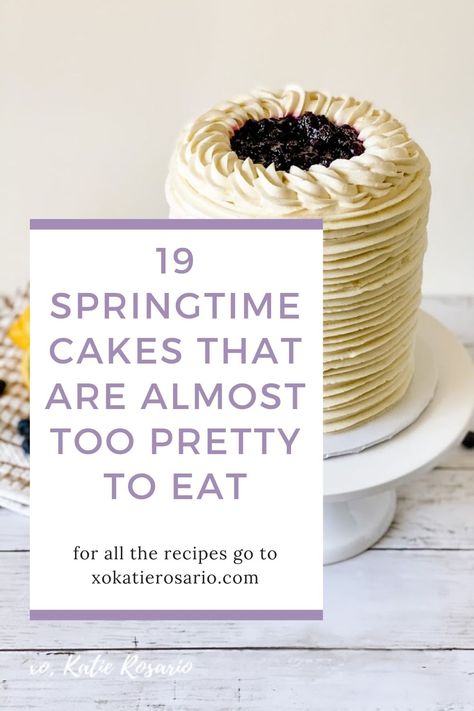 Learn how to make these 19 Spring Inspired Cakes. Choose from cakes like Lemon Blueberry Thyme Cake, Berries & Cream Champagne Cake, Flower Fault Line Cake, and a super fun Party Llama Cake. Whether you're celebrating a birthday, holiday, or just a friendly gathering, these springtime cakes are perfect for you. Cakes For Spring, 6 Inch Birthday Cake Ideas, Flower Flavored Cake, Spring Cake Ideas Birthday, Spring Cake Decorating Ideas, Pretty Spring Cakes, Spring Cake Ideas Easy, Spring Cake Flavor Ideas, Birthday Cake Spring