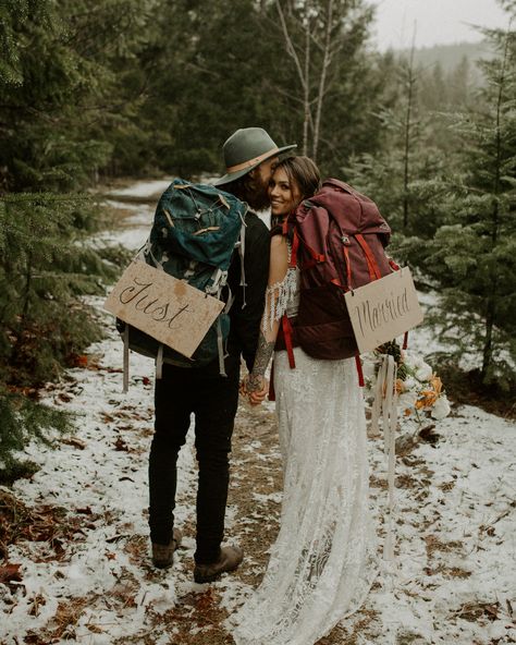 Backpacking Elopement, Woodland Elopement, Chalet Wedding, Winter Editorial, Orange Bridal Bouquet, Camping Couple, Forest Weddings, Campground Wedding, Future Aesthetic