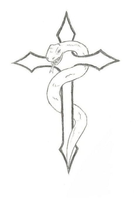 Snake Tattoos Easy, Cross And Snake Tattoo, Cross Y2k Drawing, Cross Drawing Sketches Pencil, Cross Snake Tattoo, Cross With Snake Tattoo, Cool Things To Trace, Snake Cross Tattoo, Cool Snake Drawings