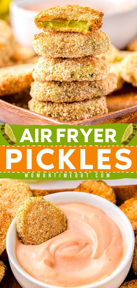 Learn how to make Air Fryer Pickles! Crispy and delicious, these air fried pickle chips are the best party snack idea. Plus, this easy appetizer recipe is ready in just 20 minutes! Put this on your game day recipes! Air Fryer Pickles, Air Fryer Fried Pickles, Air Fryer Recipes Snacks, The Best Air Fryer, Best Air Fryer, Air Fryer Oven Recipes, Air Fry Recipes, Fried Pickles, Quick Appetizers