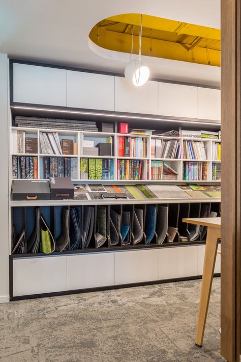 File Storage Wall, File Room Office, Material Library Design, Office Storage Design, Commercial Office Storage, Office Storage Room, Office Storage Ideas, Office File Storage, Gray Interior Doors