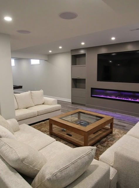 Basement Tv Rooms, Basement Family Rooms, Finished Basement Designs, Small Basement Remodel, Basement Designs, Basement Living Room, Dream Basement, Basement Layout, Living Room Decor On A Budget