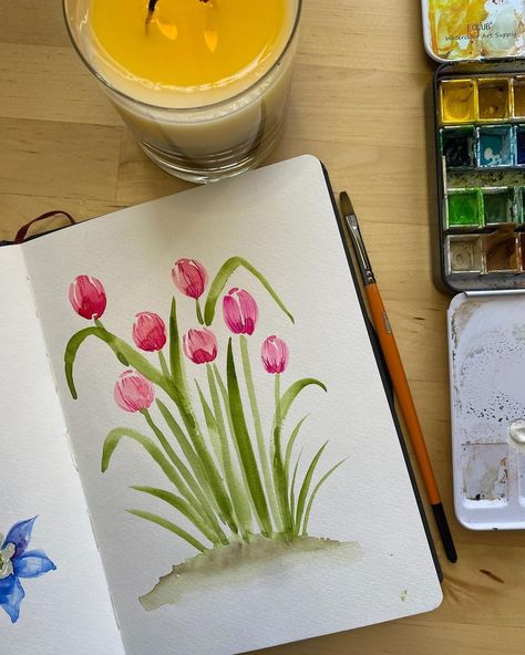 A quick watercolor and ink sketch of some pink lilies leftover from a little Easter bouquet. It is always a gift to myself to paint…even… | Instagram Quick Watercolor, Easter Bouquet, Pink Lilies, Watercolor Tulips, Journal Diy, Bullet Journal Diy, Cute Paintings, Spring Tulips, Pink Spring