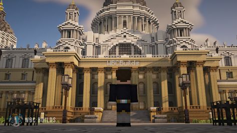 The Palace of Hampwick, The Parliament of Whiteburg Minecraft Map Baroque Architecture Minecraft, Minecraft Massive Builds, Greek Palace Minecraft, Minecraft Hospital, Minecraft Mega Base, Minecraft Palace, Arabian Palace, Steampunk Building, Minecraft Library