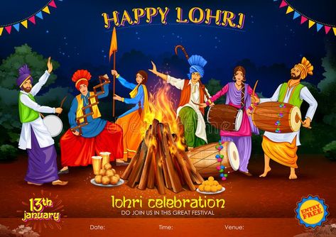 Happy Lohri holiday background for Punjabi festival stock illustration Lohri Festival Painting, Punjabi Festivals, Lohri Background, Lohri Drawing, Lohri Pictures, Happy Lohri Wallpapers, Lohri Wallpaper, Lohri Images, Punjab Festivals