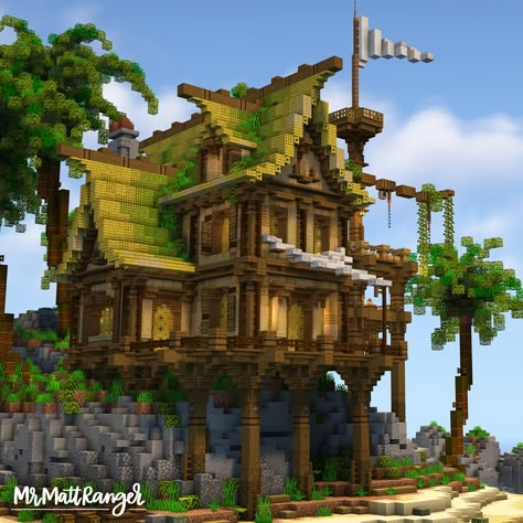 Minecraft Building Ideas Jungle House, Rainforest Minecraft House, Starter Jungle House Minecraft, Bamboo Tree House Minecraft, Minecraft Building Ideas Bamboo, Minecraft House Ideas Jungle, Turtle Island Minecraft, Bamboo Jungle House Minecraft, Jungle Kingdom Minecraft