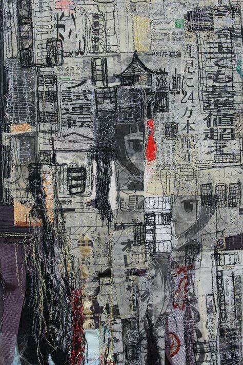 The Many Facets of Sylvia Paul | School of Stitched Textiles Textile Art Collage, Final Major Project Ideas Art, Textiles Inspired By Architecture, Journey Textiles, Fragments Textiles, Gcse Textiles Final Piece, Kirsty Whitlock, Architecture Printmaking, Urban Textiles