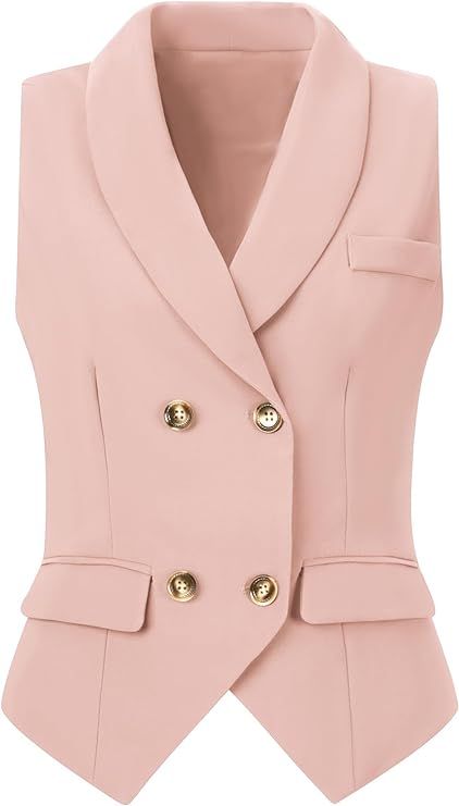 Allegra K Women's Suit Vest Double Breasted Lapel Dressy Waistcoat Vest Womens Suit Vest, Dressy Vest, Womens Waistcoat, Women's Vests, Skirt And Top Dress, Sleeveless Blazer, Work Jackets, Suit Vest, Cardigan Top