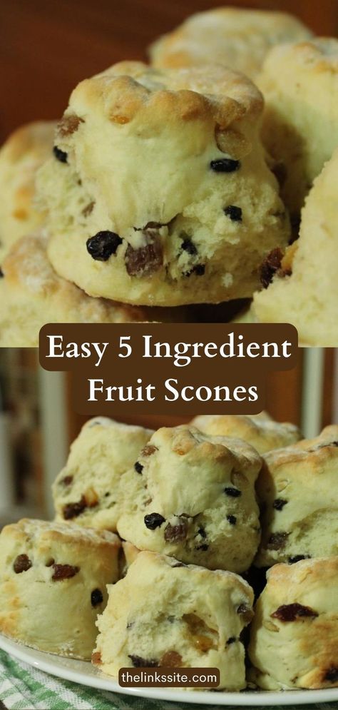 Enjoy a delightful breakfast or snack with these delicious 5-ingredient fruit scones, loaded with tasty dried fruits. Quick and easy to make, this recipe is perfect for anyone craving a sweet treat. Try it out or add it to your must-try recipes board! #fruitscones #5ingredients #breakfastideas #snacktime #recipeideas #pinterest Dried Fruit Scones Recipe, Three Ingredient Scones, Air Fryer Fruit Scones Recipe, Dried Fruit Scones, 3 Ingredient Scones Recipe, Fruit Scones Recipe Easy, Easy Scones Recipe 3 Ingredients, Scones Recipe Easy 3 Ingredients, Dried Fruit Recipes