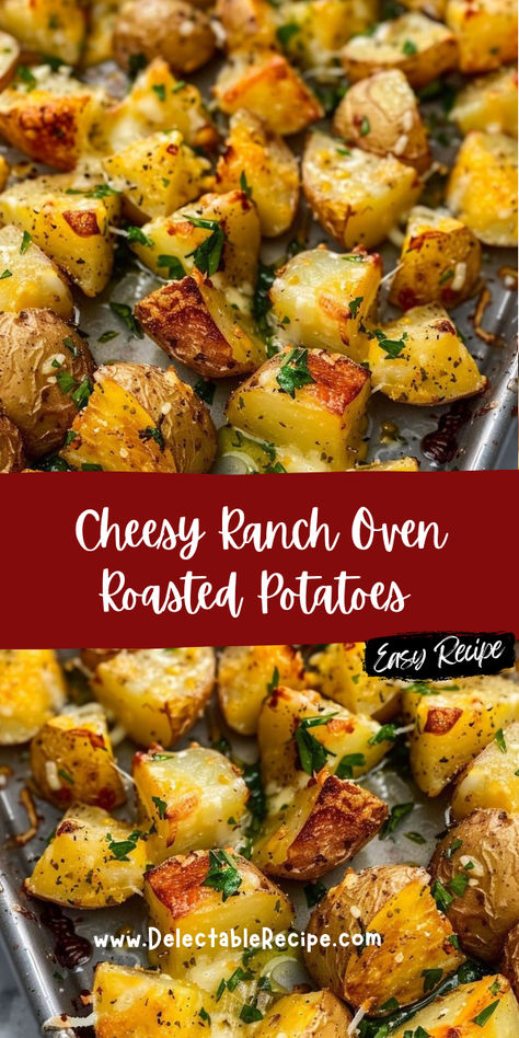 Oven Baked Cheesy Ranch Potatoes, Roasted Potatoes Ranch Seasoning, Cheesy Ranch Oven Roasted Potatoes, Roasted Ranch Potatoes In Oven, Oven Cooked Potatoes, Cheesy Roasted Potatoes, Russet Potato Recipes Baked, Ranch Potatoes In Oven, Yellow Potatoes Recipes Ovens