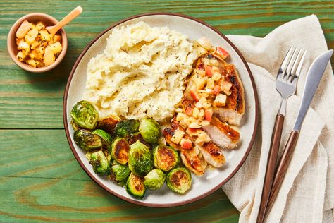 Hello Fresh Pork, Apple Pork, Pork Chop Dinner, Bourbon Chicken, Pan Sauce, Diced Apples, Roasted Broccoli, Creamy Mashed Potatoes, Hello Fresh