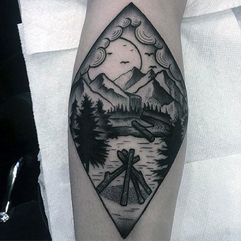 Simple Black Work Waterfall Landscape Tattoo For Forearm On Man Wilderness Tattoo, Outdoor Tattoo, 8 Tattoo, Mountain Tattoos, Camping Tattoo, Draw Tattoo, Camp Design, Organic Tattoo, Nature Tattoo