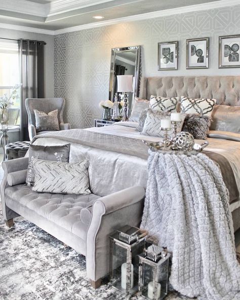 Zgallerie Bedroom, Silver Wall Decor, Instagram Bedroom, Interior Design Career, Bedroom Oasis, Interior Decorating Styles, Silver Walls, Grey Wall Art, Grand Art Mural