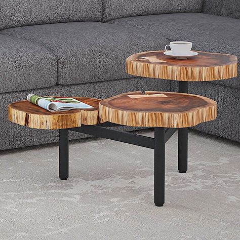 Live Edge Table Tops, Circular Coffee Table, Live Edge Coffee Table, Cool Coffee Tables, Wood Crafts Diy, Live Edge Table, Live Edge Wood, Coffee Table Wayfair, Table Wood