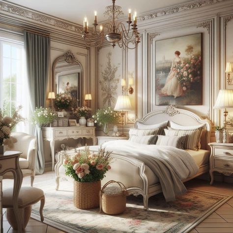 French Victorian Bedroom, White Victorian Bedroom, French Style Bedroom, Paris Interiors, Apartment Deco, Bedroom Redesign, Victorian Bedroom, French Home Decor, Redecorate Bedroom