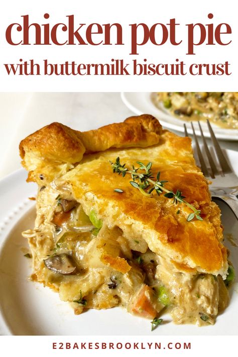 Chicken Pot Pie with Buttermilk Biscuit Crust Chicken Pie Crust, Chicken Pot Pie Recipe With Biscuits, Chicken Pot Pie Crust, Biscuit Pot Pie, Biscuit Dough Recipes, Biscuit Chicken Pot Pie, Day Before Thanksgiving, Biscuit Crust, Chicken Pie Recipe