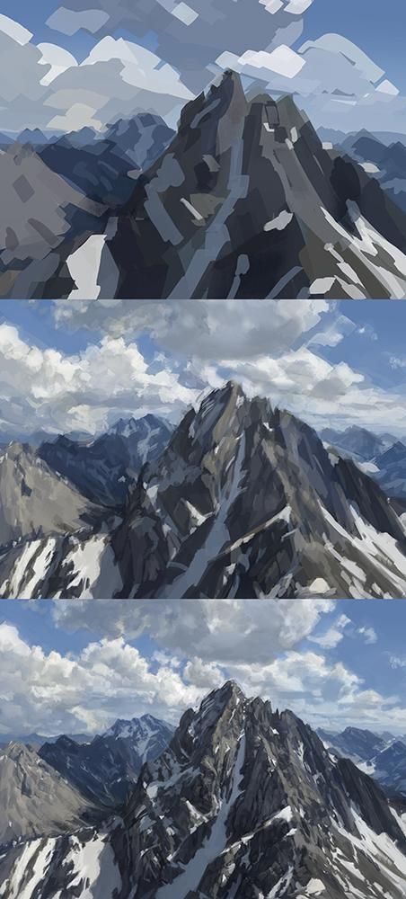 Mountain Top Painting, Mountain Tutorial Digital, Digital Mountain Art, Mountain Digital Art Tutorial, Digital Painting Environment, Digital Art Environment, Mountain Drawing Tutorial, Digital Landscape Tutorial, Landscape Tutorial Digital