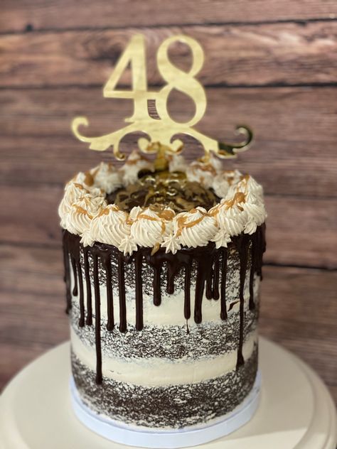 48th Birthday Cake, Happy 48th Birthday, Three Layer Chocolate Cake, Happy 48 Birthday, Chocolate Ganache Drip, 48th Anniversary, Layer Chocolate Cake, Ganache Drip, 48th Birthday