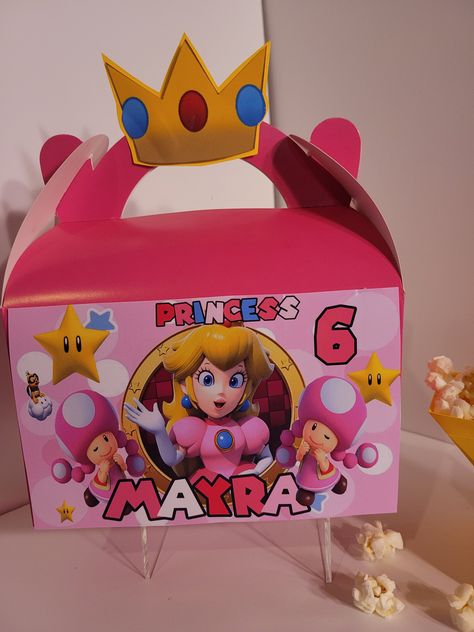 Princess Peach Favor/ Princess Peach Goodie Box/ Princess Peach Birthday/ Super Mario custom Gable Box. Princess Peach Birthday Ideas, Princess Peach Party Favors, Chloe 2025, Princess Peach Birthday Party, Princess Cake Pops, Princess Peach Birthday, Peach Mario Bros, Princess Peach Party, Princess Favors