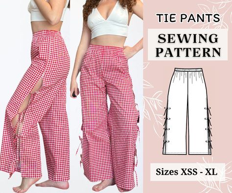 Pants Sewing Pattern - High Waisted, Wide Leg, Tie Front, PDF Download, Instant A4 Download Easy Pants Pattern Women, Simple Clothes To Sew, 1 Yard Sewing Projects, Sewing Pants Pattern, Free Sewing Patterns Printable, Pants Sewing Patterns, Wide Leg Pants Pattern, Tie Pants, Fashion Design Template