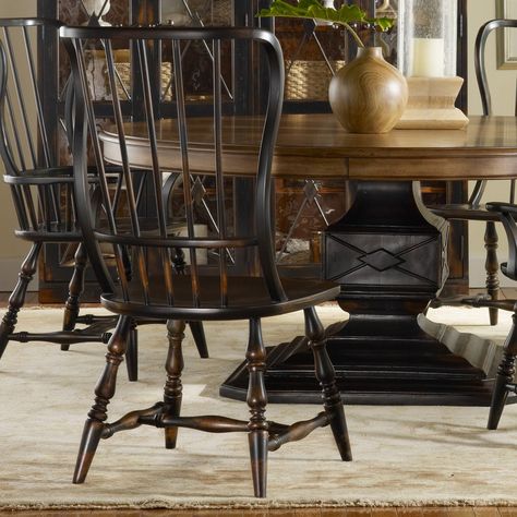 Have to have it. Hooker Furniture Sanctuary Spindle Back Dining Side Chair - Ebony - Set of 2 - $794 @hayneedle Dining Furniture Ideas, Chair Repurposed, Spindle Chair, Wooden Dining Room Chairs, Dining Room Seating, Twin Beds, Kitchen Tables, Square Dining Tables, Hooker Furniture