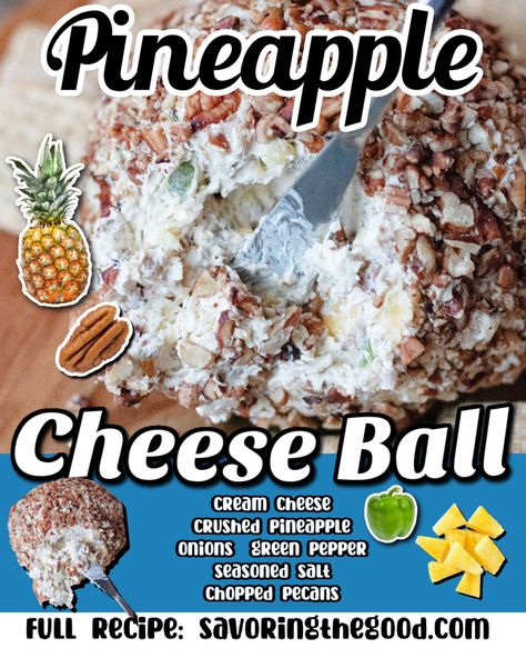 The combination of the sweet pineapple and the tang of the green pepper is an unexpectedly delightful combination. Balanced out with seasoned salt and my favorite, pecans! Pecans always meant the holidays for my family. If you are not a fan of pecans you can always substitute in chopped walnuts. Just be sure to toast the walnuts in a dry pan, just like you do the pecans. Cheeseball Recipes With Pineapple, Pineapple Cheeseball Recipes, Cheese Ball Recipes With Pineapple, Pineapple Green Pepper Cheeseball, Heavenly Pineapple Cheeseball, Cheese Ball Recipes Easy, Best Party Appetizers, Stuffed Pepper Dip, Easy Cheese