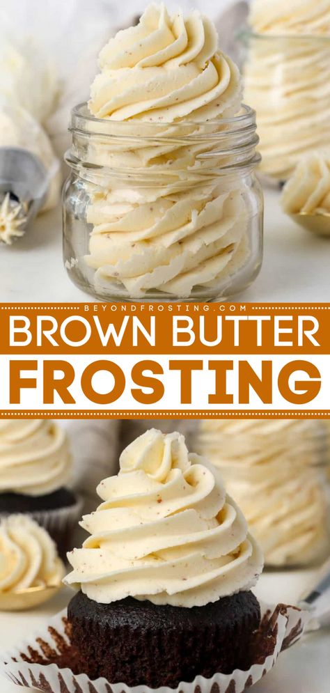 This brown butter frosting recipe is ultra-rich and creamy with flecks of toasty browned butter throughout. It’s an easy way to take your basic buttercream up a notch! Bakery Style Buttercream Frosting Recipe, Brown Butter Frosting Recipe, Butter Frosting Recipe, Best Frosting Recipe, Best Frosting, Pumpkin Cupcake Recipes, Buttercream Icing Recipe, Brown Butter Frosting, Easy Frosting