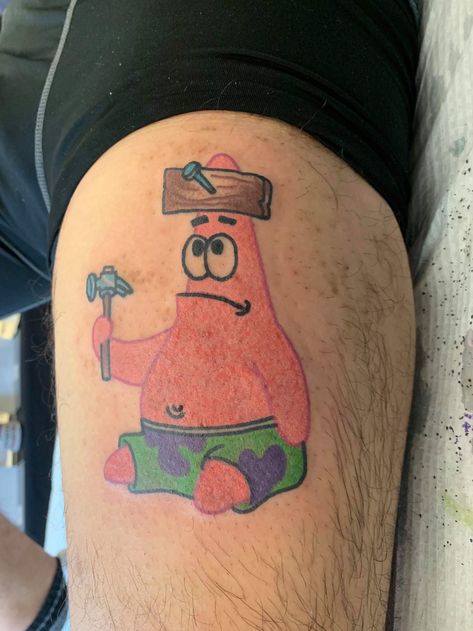 Patrick tattoo from spongebob Spongebob Characters Tattoo, Patrick Tattoo Spongebob, Spongebob And Patrick Matching Tattoos, Patrick Star Tattoo, Squidward Tattoo, Spongebob And Patrick Tattoo, Tattoo Simplistic, Patrick Tattoo, Nautical Sleeve