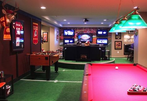 Artificial Turf DIY - 5 Things You Can Do - Bob Vila Football Man Cave, Best Man Caves, Sports Man Cave, Bilik Permainan, Ultimate Man Cave, Cheap Flooring, Man Cave Basement, Man Cave Home Bar, Pool Tables