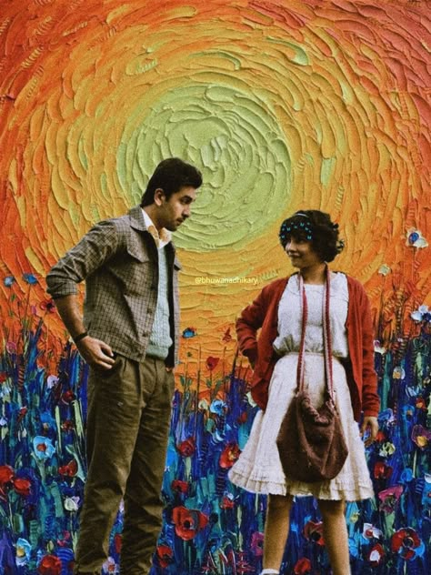 Movie~barfi Barfi Movie Aesthetic Wallpaper, Barfi Movie Poster, Barfi Movie Wallpaper, Barfi Movie Aesthetic, Bollywood Movie Aesthetic, Vintage Bollywood Posters, Barfi Movie, Movie Paintings, Bollywood Wallpaper