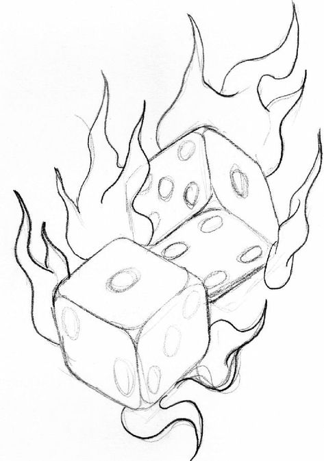 Flames Sketch, Dice Drawing, Drawing Flames, Playing Card Tattoos, Dice Tattoo, Cow Tattoo, Majin Boo, Card Tattoo Designs, Tattoo Outline Drawing