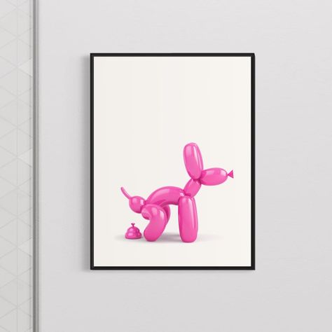 Bathroom Posters Printable, Balloon Dog Pooping, Posters For Bathroom, Funny Dog Art, Ballon Dog, Bathroom Paintings, Cute Easy Paintings, Dog Bathroom, Minimalist Modern Art